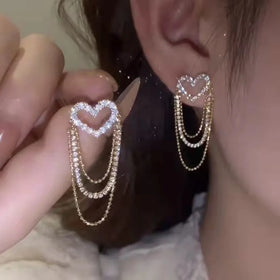 New Fashion Wedding Women Earrings Jewelry Crystal Rhinestone Earrings Stud Hollow Heart Luxury Women Tassel Earrings Jewelry