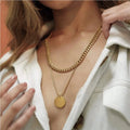 Customized Blair Double Curb Link Figaro Chain Stainless Steel Pendant Personalized Round Necklace Classic Double Layer Jewelry