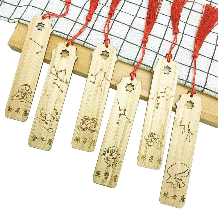 Hot Sale Customizable Cultural Bamboo Bookmark Carved Twelve Constellation Student Gift Eco-Friendly Unique Bamboo Crafts Fast
