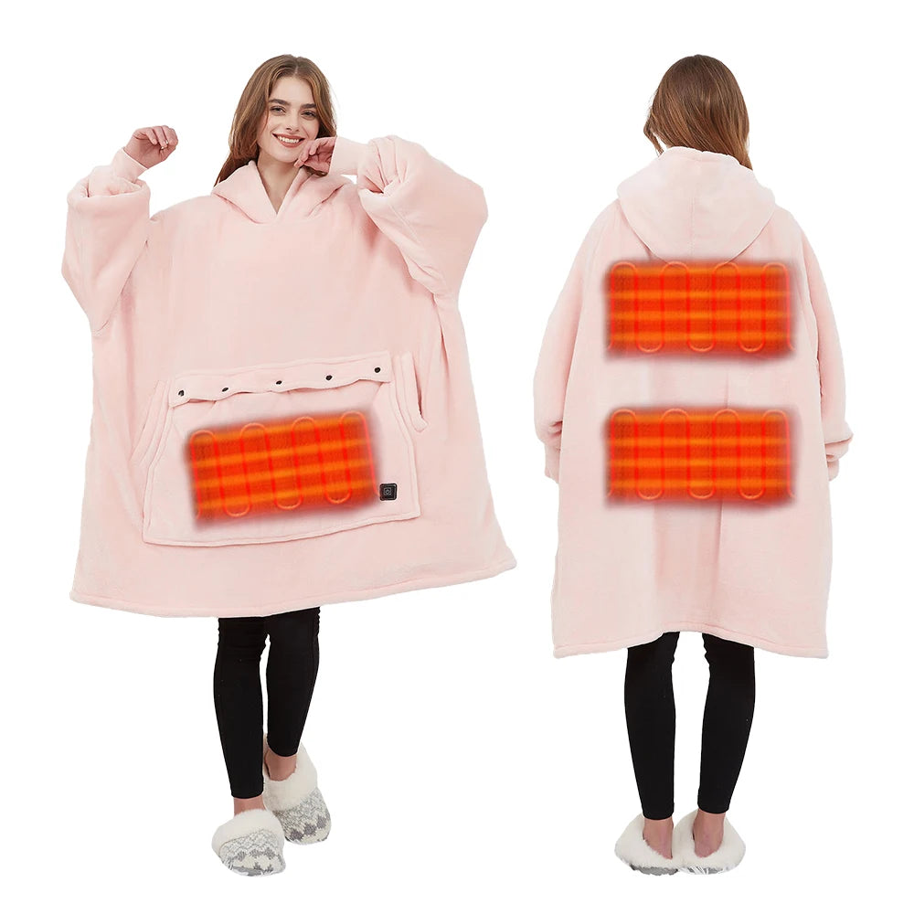 Hot Popular Heating Sweatshirt Wearable Blanket Heating Warm Adult Fleece Hooded Blankets Throw Wearable Oversize Hoodie