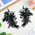 Black Beaded Embroidered Floral Lace Applique Patch DIY Sewing Decoration Handmade Wedding Gown Dresses Hats Clothing