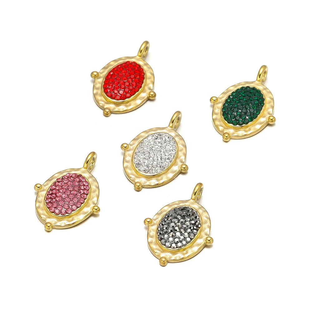 5Pcs Fashion Stainless Steel Oval Variety Colour Diamond Charms Pendants for Necklace Making Supplies DIY Jewelry Wholesale