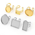 Wholesale Time Gem Bottom Round square Stainless Steel Adjustable Rings Fashion Findings Ring Gold Woman