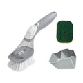 2023 New Arrivals White+Gray CQT Brand Kitchen Cleaning Dish Brush Long Handle Soap Dispenser Easy Grip PP Sponge Material