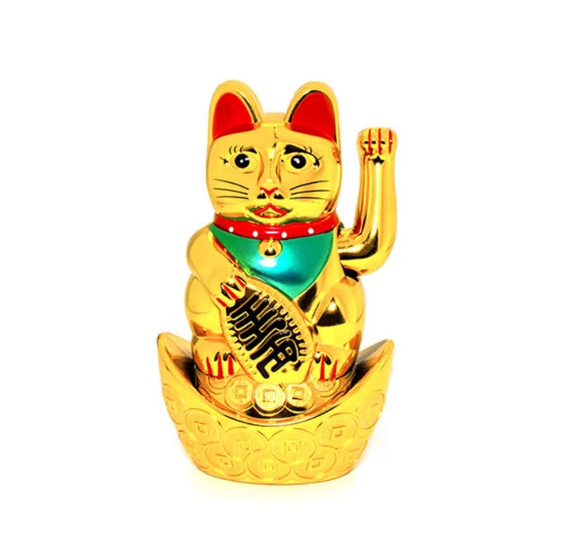 4 Inches Battery Power Plastic Japanese Fortune Cat White Golden Black Color Waving Arm Lucky Cat Maneki Neko for Car Home Decor