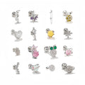 Korean Silver Plated Pink Flower Star Moon Heart Ear Bone Nails Girl Leaf Ear Studs No Fade 18K Brass Earrings Piercing Jewelry