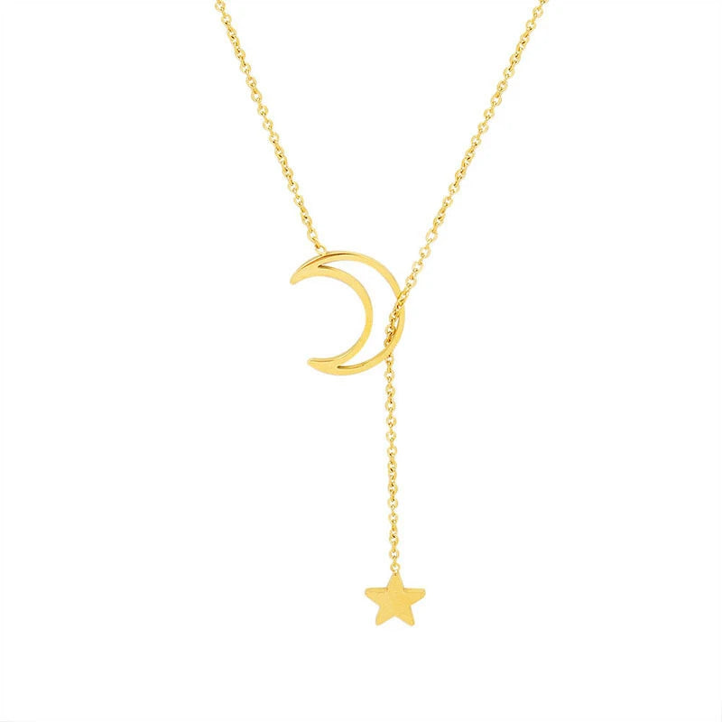 Dainty 18K Gold Plated Stainless Steel Jewelry Gift Party Moon Star Pendant Necklace Clavicle Chain Necklaces for Women