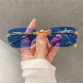 Fashion Rimless Rectangle Sunglasses Men Stylish Vintage Gradient Ocean Lenses Women Eyewear Trendy Uv400 Shades