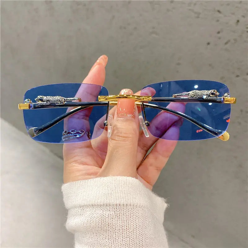 Fashion Rimless Rectangle Sunglasses Men Stylish Vintage Gradient Ocean Lenses Women Eyewear Trendy Uv400 Shades