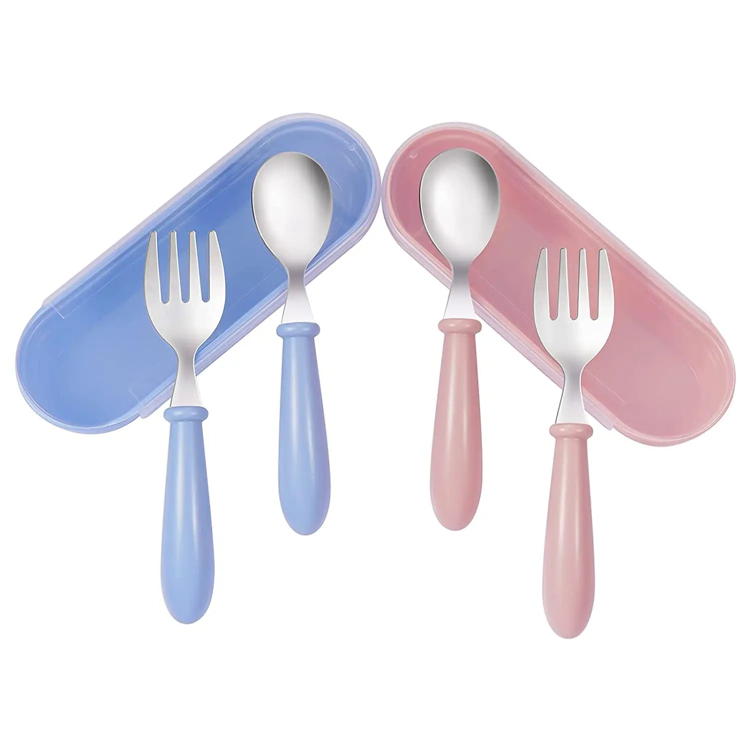Toddler Safe Flatware Set Kids Fork Spoon Children Stainless Steel Cutlery Set with Travel Cases