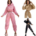 Fashion Women's Hooded Waist Short Hoodie Casual Solid Color Drawstring Sports Suit Casual Tracksuit Jogging Suits
