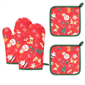 Low MOQ Festival Series Cotton Microwave Mitts and Pot Mats Oven Christmas Style Oven Mitts Set