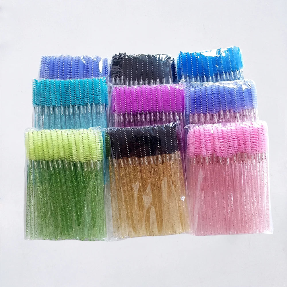 Disposable Lash Wash Brush Crystal Mascara Wands Personalized Eyelash Extension Cleaning Brush with pink Lash Brush case