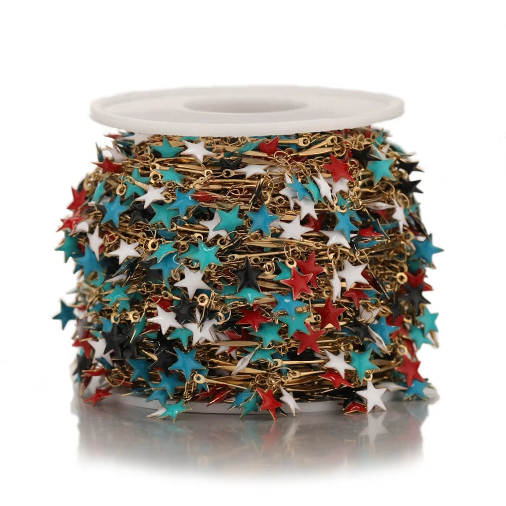 Multi-color Enamel Star Chains for Women Choker Necklace Jewelry Findings Bracelet Accessories Anklet Making Components