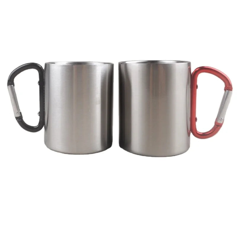 Promotional 300ml Stainless Steel Mug with Carabiner Handle Coffee Mugs Cups for Camping