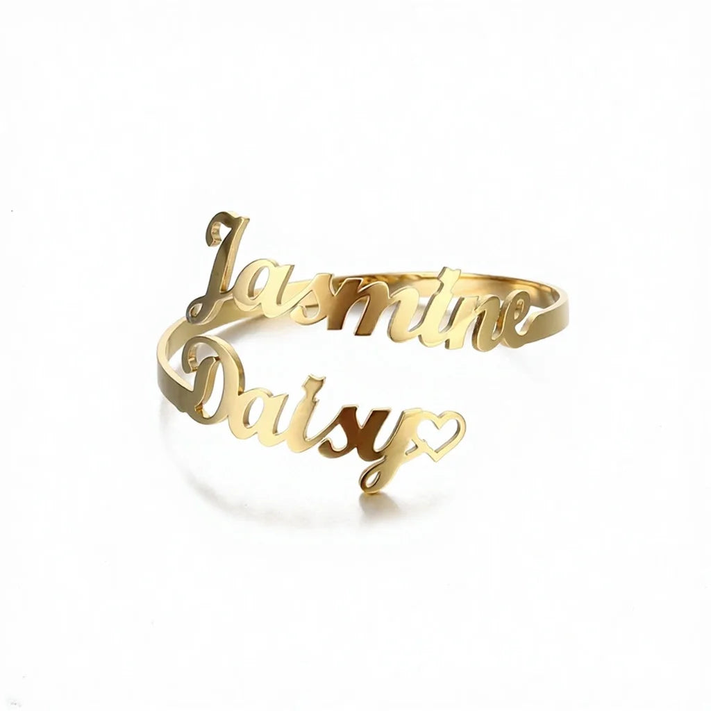 NEWNORTH Custom Name Bangles Stainless Steel Jewelry 18K Gold Plated Personalized Custom Logo Name Open Cuff Bracelets for Women
