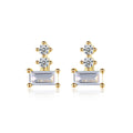 CZCITY 925 Sterling Silver 14K Gold Plated Jewelry with Square and Round Zircon Diamond Earrings for Elegant Women