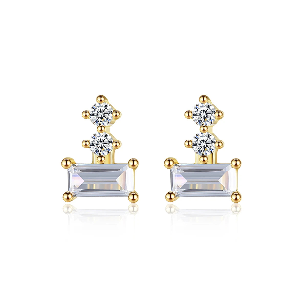 CZCITY 925 Sterling Silver 14K Gold Plated Jewelry with Square and Round Zircon Diamond Earrings for Elegant Women
