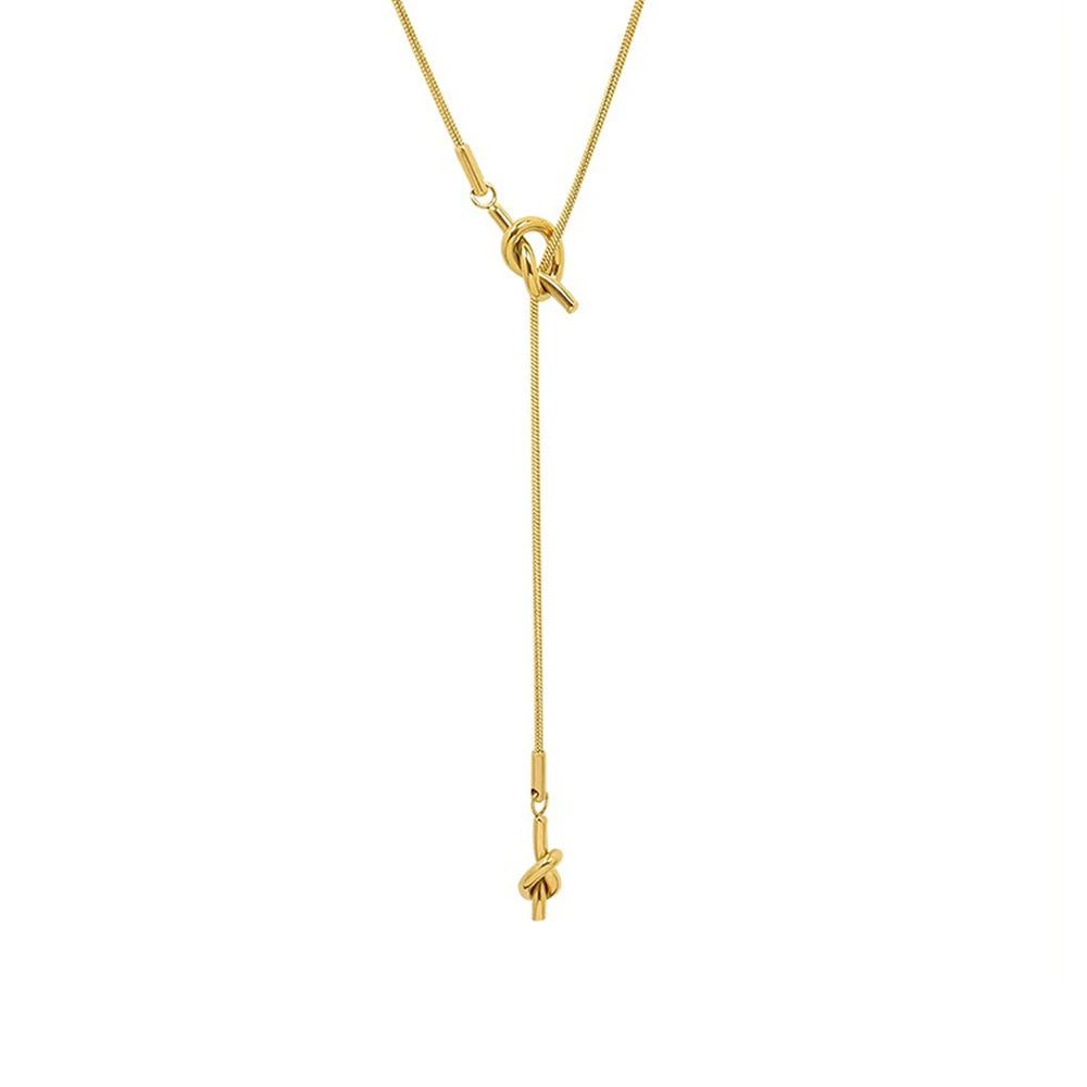Stainless Steel Adjustable Snake Chain Pendant Necklace 14K Gold PVD Plated Personalized Long Y Gifts Weddings Anniversaries
