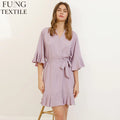 FUNG 6008 Chinese Silk Ruffle Robe Bridesmaid Satin Robes for Women Plus Size Bridesmaid Satin Robe