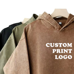 Custom Heavyweight Drop Shoulder Oversized Distressed Vintage Unisex Men Pullover Streetwear No String Stone Acid Wash Hoodies