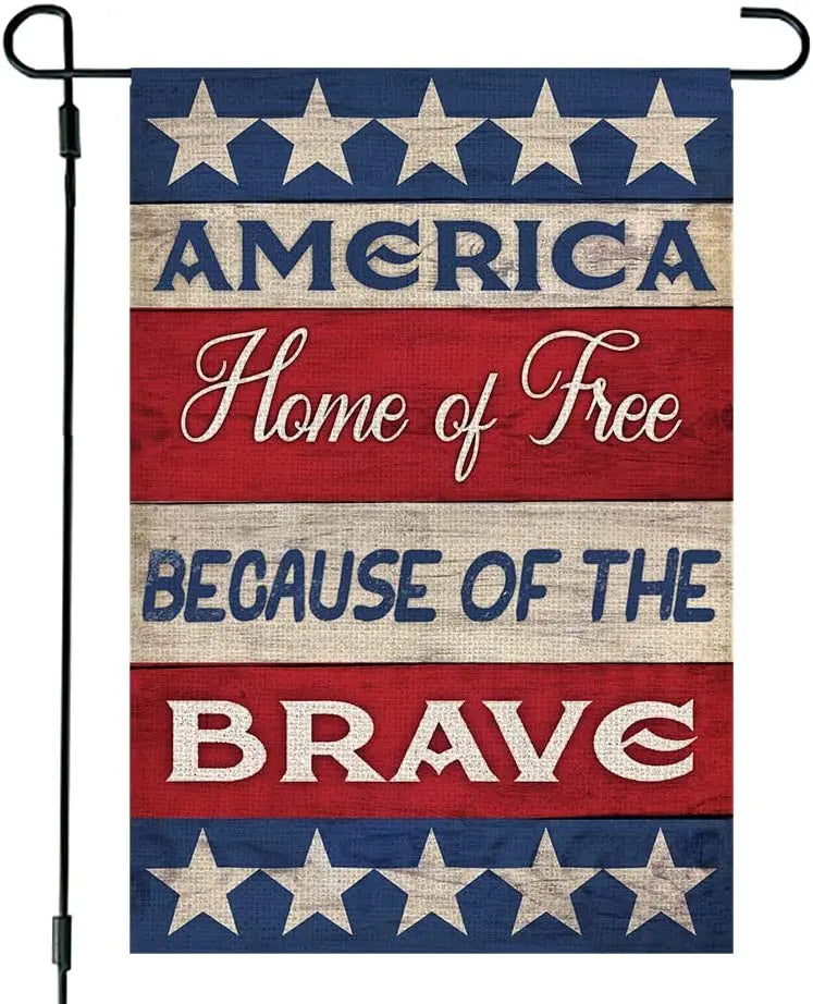 Double Sided America Home of Free Because of Brave Burlap Garden Flags Yard Flag for Indoor Outdoor Lawn Decor