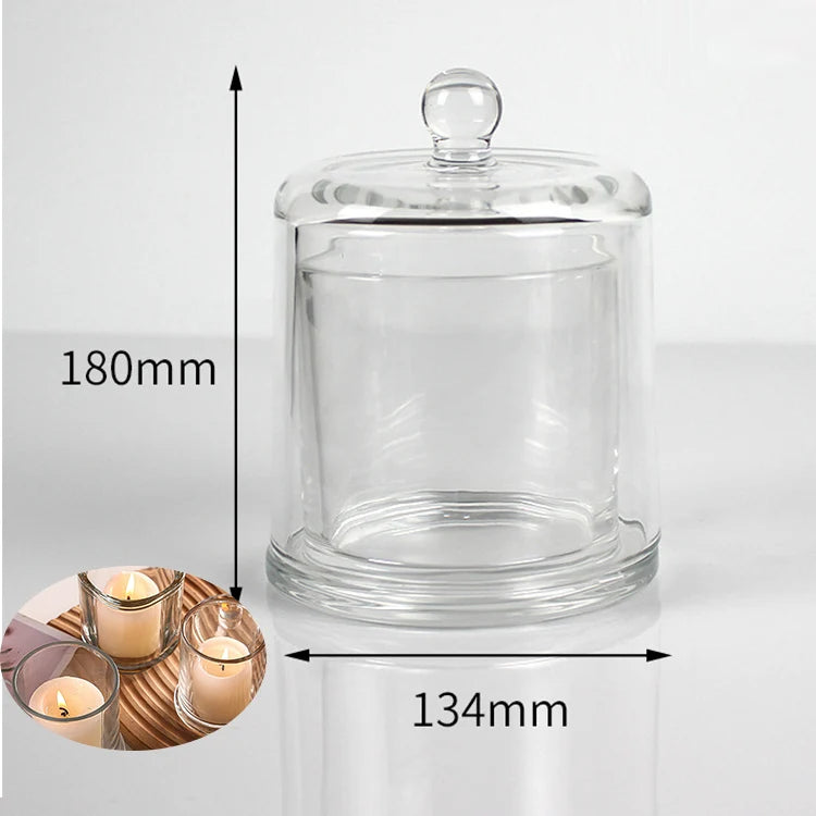 730ml Empty Unique Clear Double Wall Scented Transparent Candle Glass Jar With Glass Cover