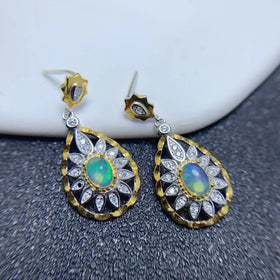 Factory Supply Korean 925 Sterling Silver Natural Opal Girl Styling Beads Hoop Jewelry Earrings for Women