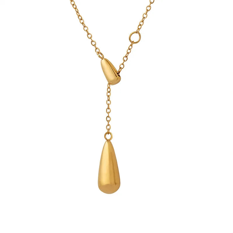 HOVANCI New Trend 18K Gold Plated Double Waterdrop Stainless Steel Y Shape Waterdrop Charm Necklace Jewelry