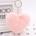 Promotion Best Seller Pink Sweet Heart Pom Pom Keychains Fur Ball Faux Fur Fluffy Pompom Heart KeyChain Bag Charm for Women Girl