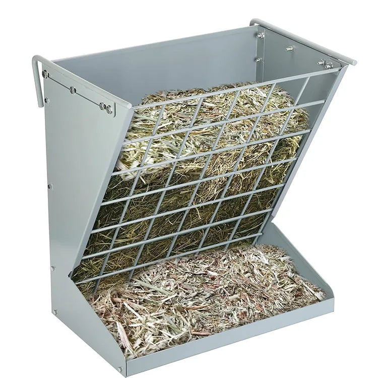 2-in-1 Grey Galvanized Steel Hay Feeder Grid Design Waste-Free Food Feeder Sheet Metal Fabrication Product Category