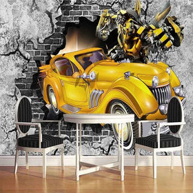 Restaurant Wallpaper 3d Car Broken Wall Theme Creative Cafe Bar Restaurant Wallpaper Gray Retro Mural