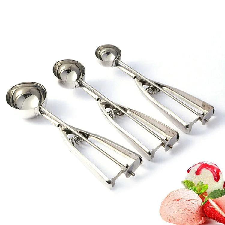Stainless Steel Spoon Kitchen Ice Cream Mashed Potatoes Watermelon Jelly Cookies Spring Handle Scoop