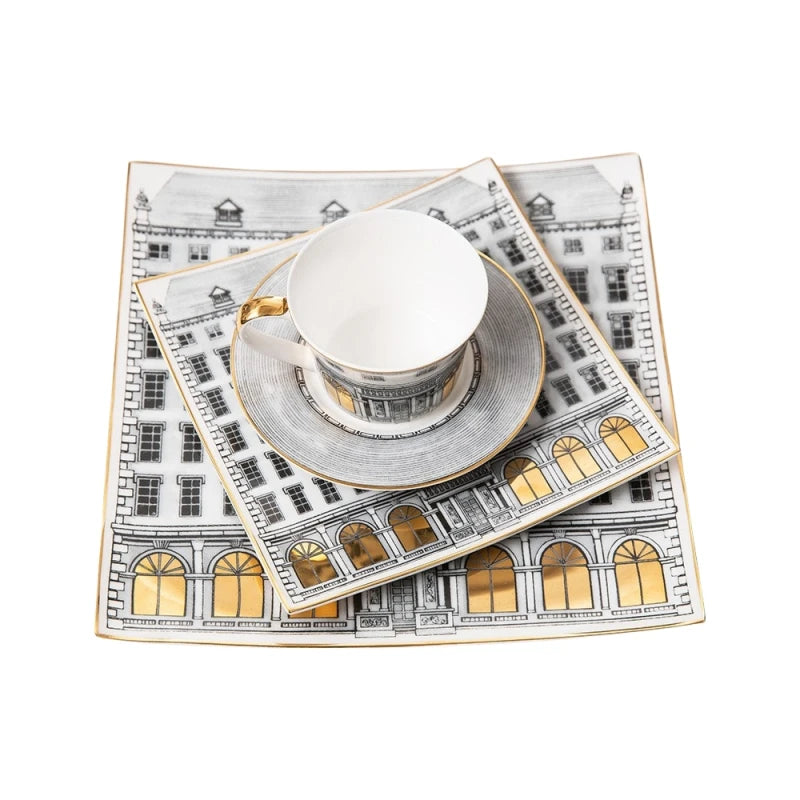 Wholesale Customization Bone China Place Set European Style Royal Stoke Swan Castle Ceramic Coffee Cup and Saucer Sets