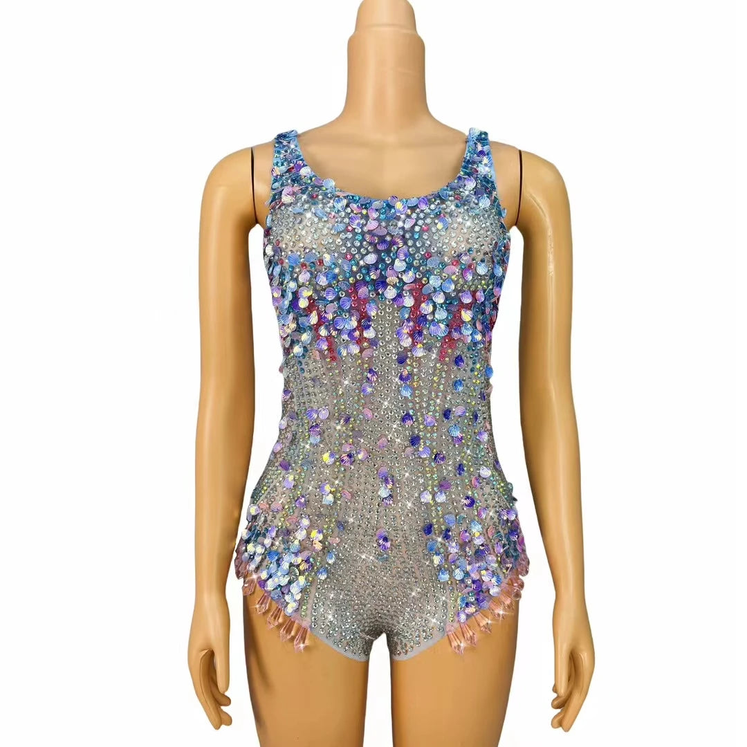 Sexy Taylor Diamond Sequin One Piece Jumpsuit Festival Outfit Showgirl Singer Gogo Dancer Costume Women Birthday Party Bodysuits
