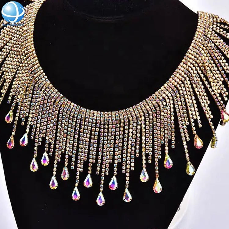 Quality Warranty Gold and Silver Rhinestone Drop Chain Fringe Trim AB Diamond for Garment Accessory