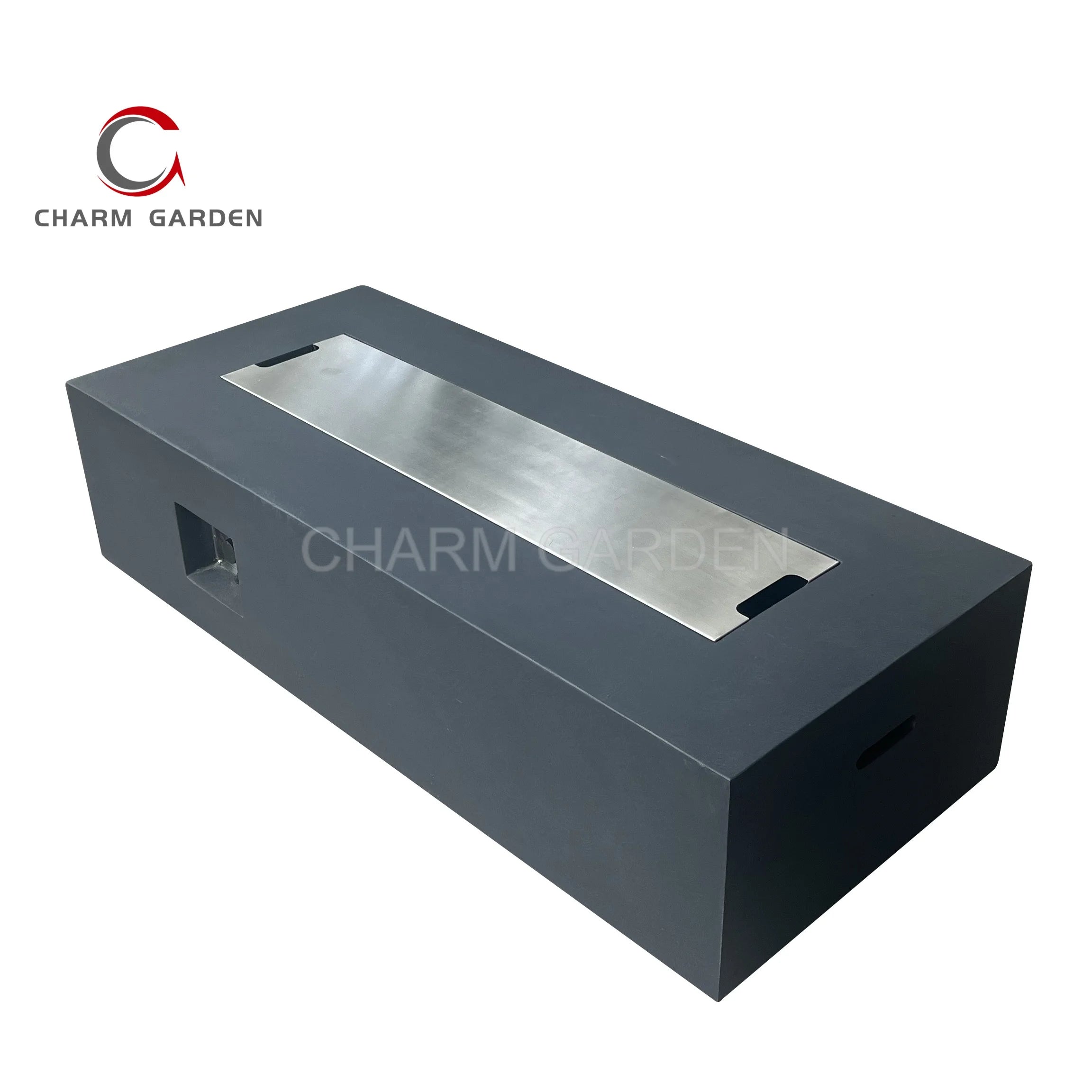 Modern Rectangle Outdoor Gas Fire Pit Coffee Table CZYP015 CHARM GARDEN CE US Certified GRC Material Light/Dark Gray