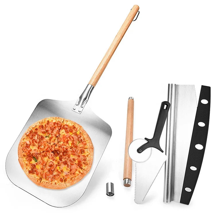 Factory Pizza Pie Server Set Foldable Pizza Peel Rocker Cutter Set and Aluminum Metal Pizza Peel