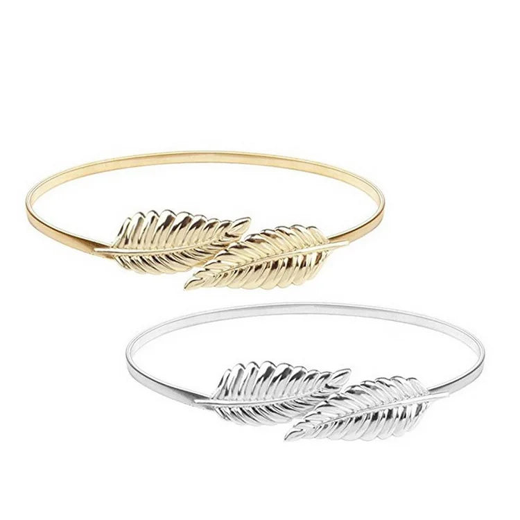 Saije Beauty Custom Fashion Gold Maple Leaf Belt Buckle Spandex Elastic Waist Belt Women
