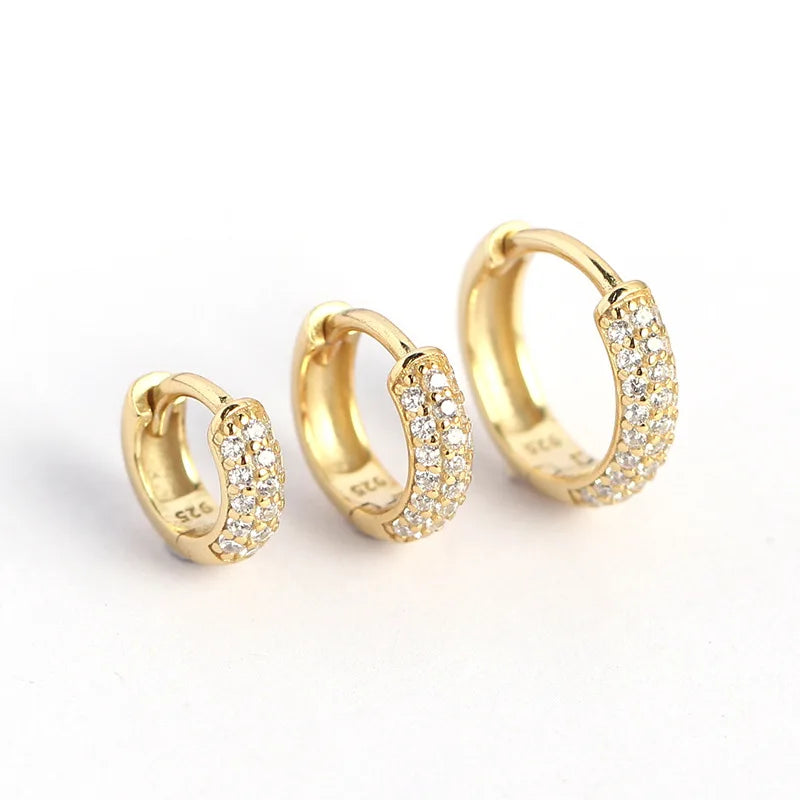 Fashion 925 Sterling Silver Cubic Zirconia Thick Gold Diamond Hoop Earrings YF2523