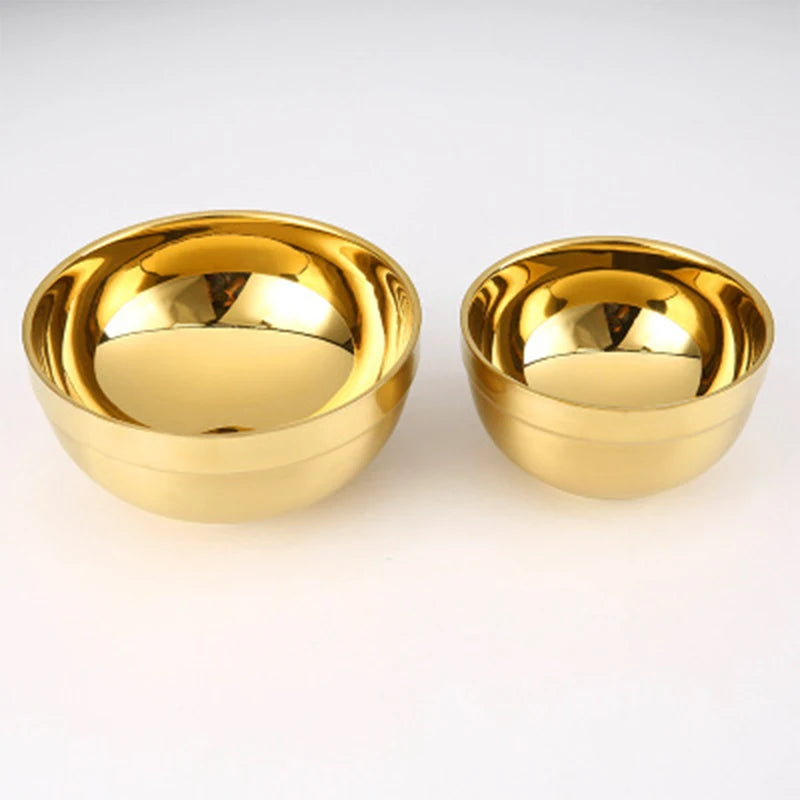 Wholesale 304 Stainless Steel Double Thick Korean Gold Polished Bowl Eco-Friendly Noodles Soup Rice Bowl Minimum Order 50pcs