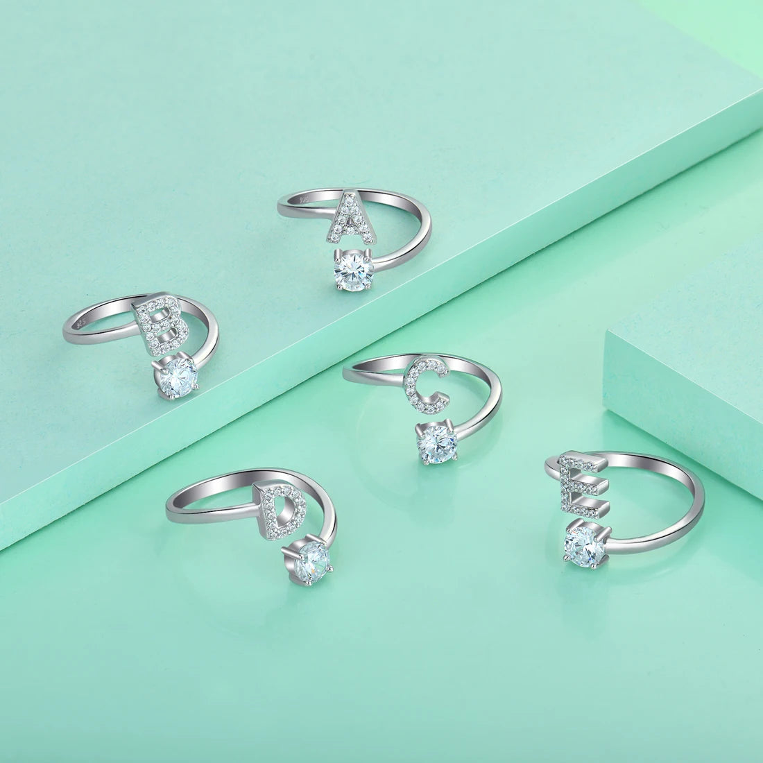 New Alphabet A- Z Adjustable Rhinestone Letter Initial Name Stackable Ring Open Alphabet Rings