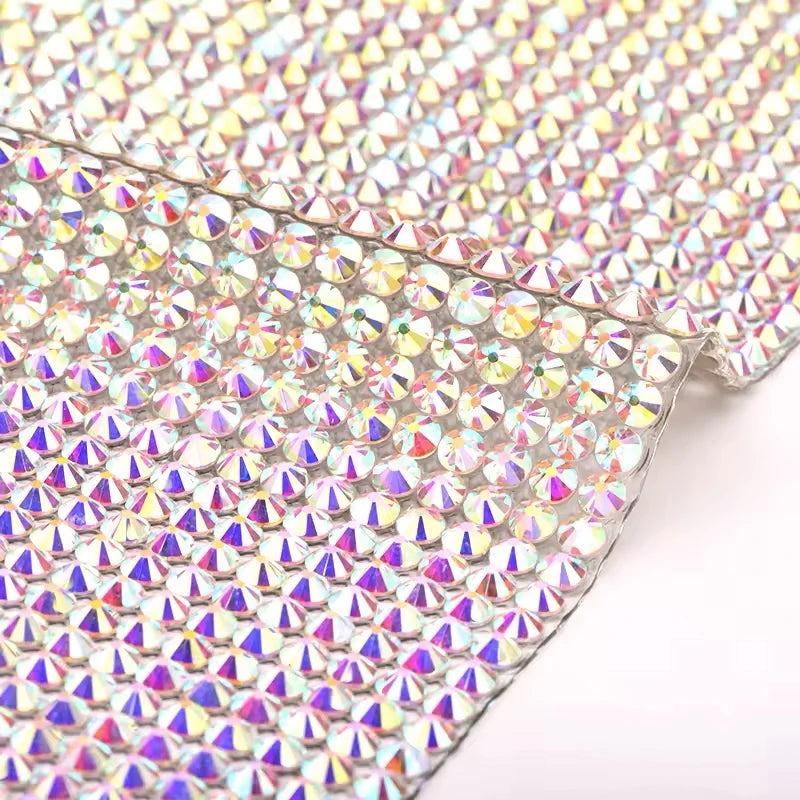 New Arrival 24x40cm AB Diamond Mesh Sheet Glass Rhinestone Crystal AB Trim Hotfix Ribbon Flatback for Bags Shoes Crafts Garment