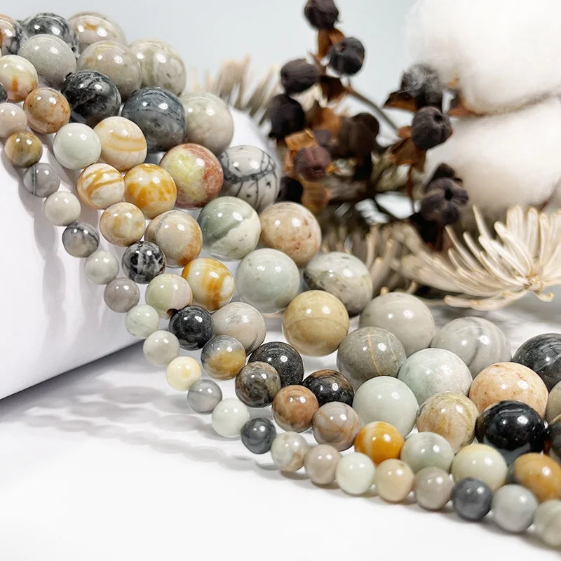 Wholesale Natural Black Picasso Round Stone Beads Gemstone Loose 8mm Beads for Jewelry Making