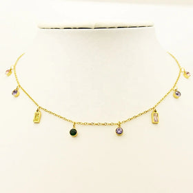 Colorful Choker Gold Plated Necklace 316L Stainless Steel Jewelry Perfect Christmas Anniversary Gift for Women Zircon
