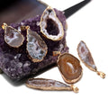 Natural Agate Crystal Stone Cave Gemstone Druzy Pendants Necklace Irregular Gold Plated Quartz Pendant for Women