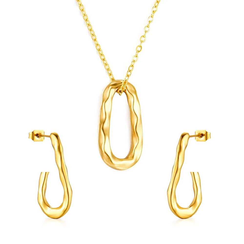 Nickel Free Hypoallergenic Gold Plated Women Stainless Steel Pendientes Mujer Jewelry Sets Necklace Custom Fine Jewelry Set