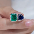 Messi Jewelry  MSR-1170 18K White Gold Lab Sapphire Lab Emerald Gemstone Custom Rings