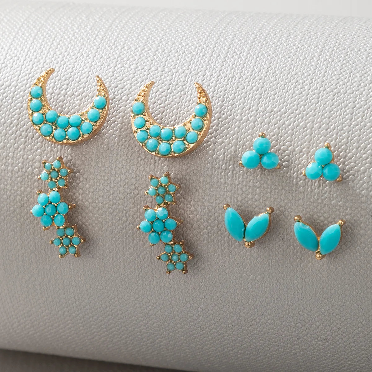 2025 Fashion Boho Style Earrings Set 4 Pairs Turquoise Stud Earrings Set for Women