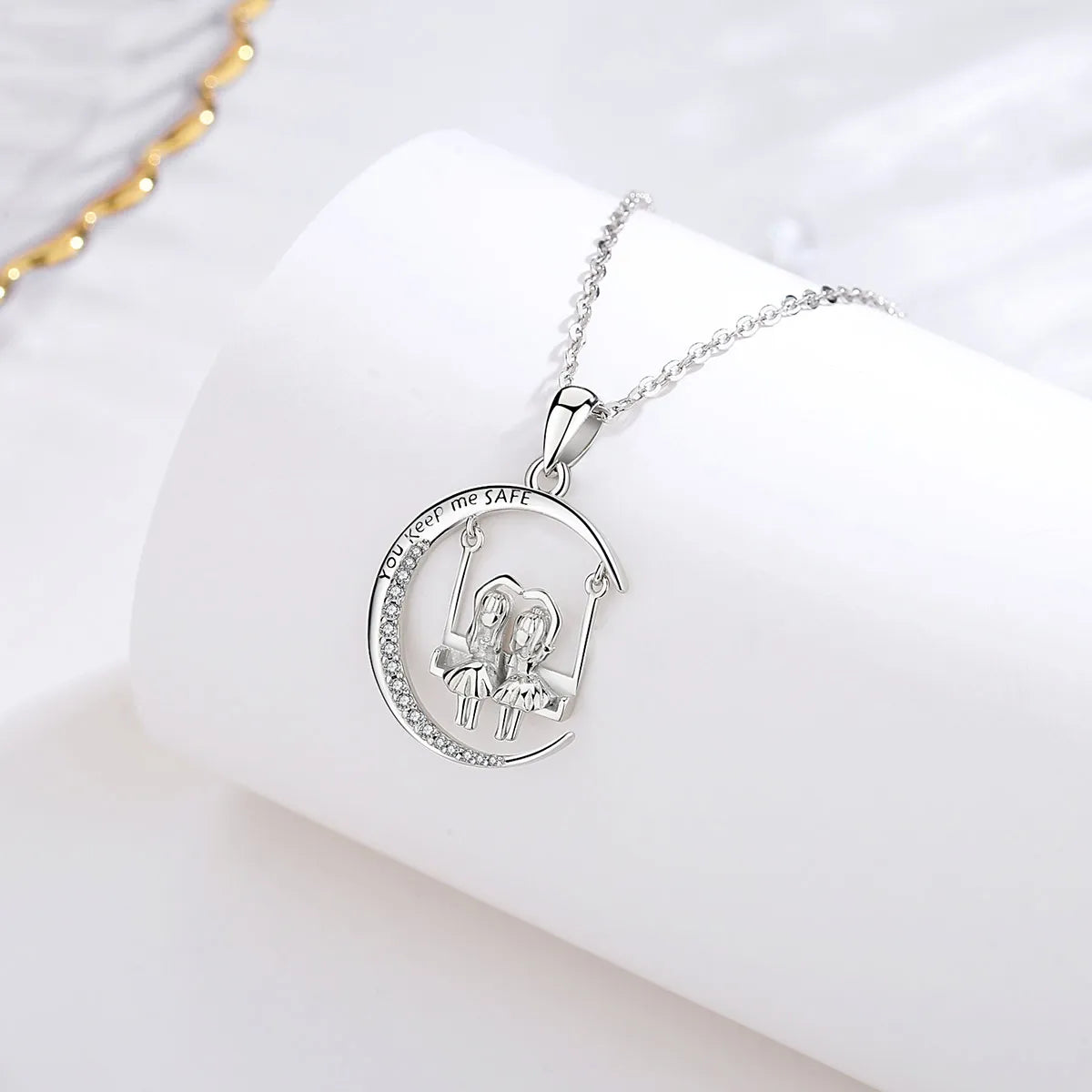 Merryshine 925 Sterling Silver Moon Shape Necklace for Women Custom Jewelry Best Friend BFF Trendy Style for Weddings